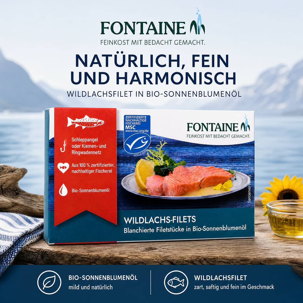 Fontaine Wildlachsfilet in BIO-Sonnenblumenöl 120g 90 Gramm Abtropfgewicht Produktbild
