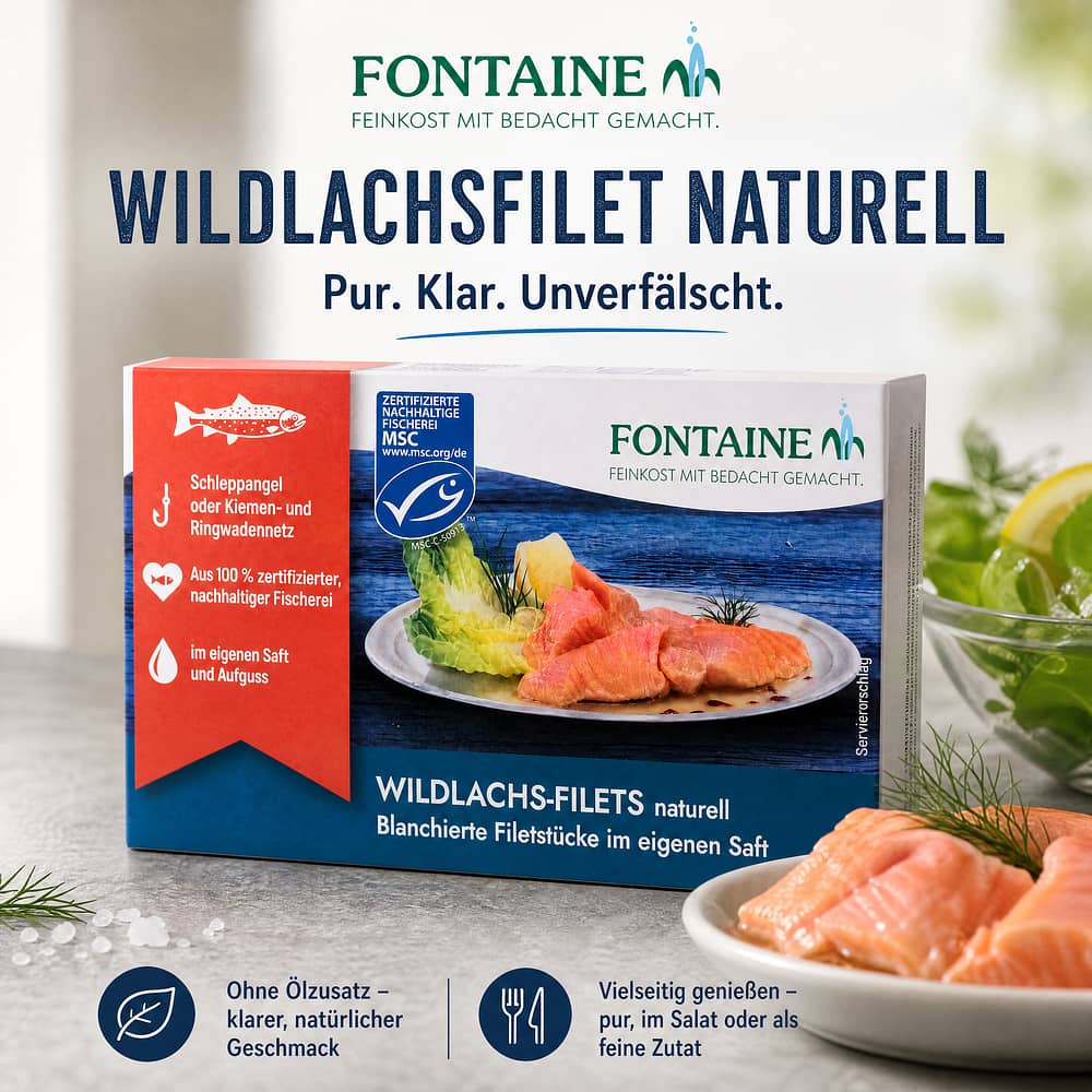 Fontaine Wildlachsfilet naturell 125g 85 Gramm Abtropfgewicht Produktbild