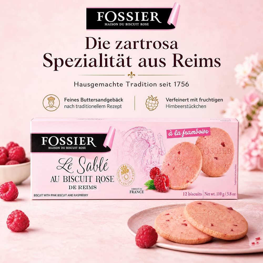 Fossier Le Sablé Au Biscuit Rose Rosa Buttersandgebäck mit Himbeer 110 Gramm Produktbild