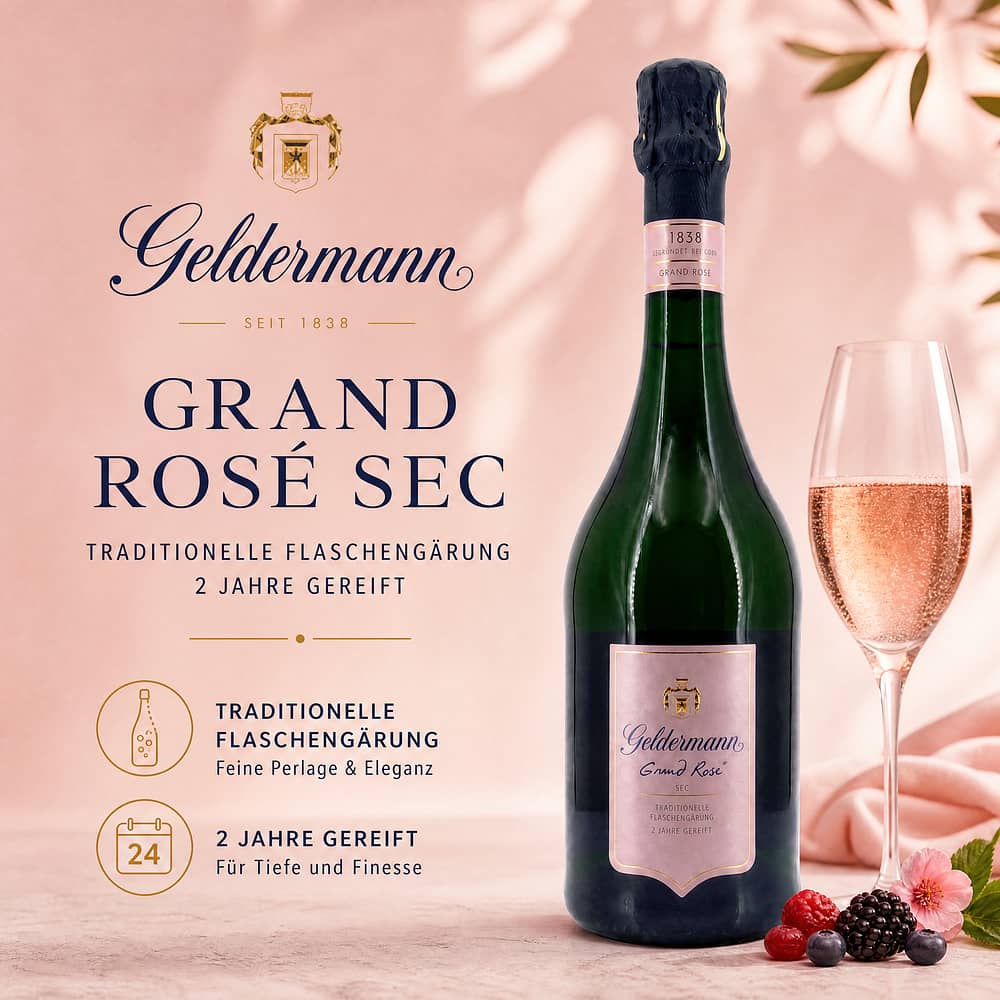 Geldermann Grand Rose Sec Traditionelle Flaschengärung 2 Jahre gereift (trocken) 0,750 Liter/ 12.0% vol Produktbild