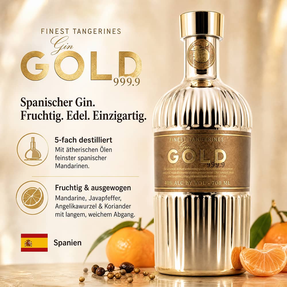 Gin Gold 999,9 Finest Tangerines 0,70 Liter/ 40.0% vol Produktbild