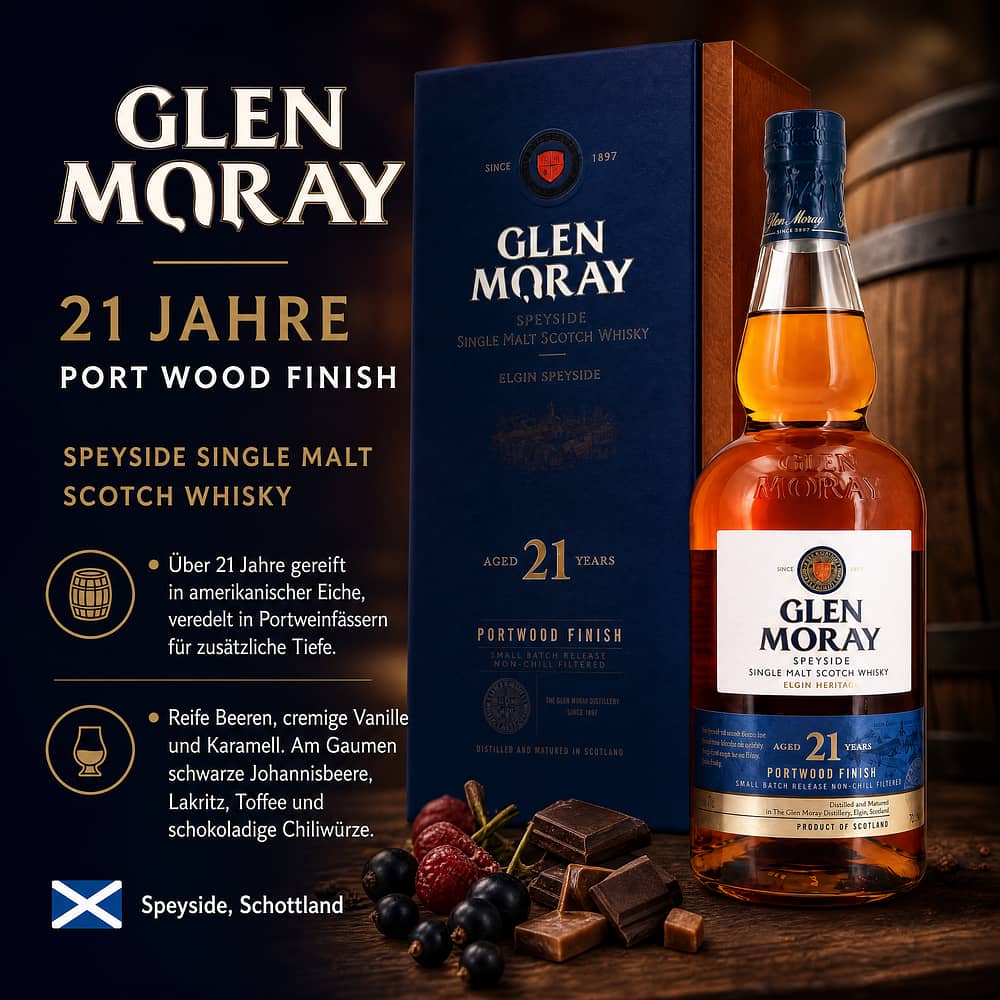 Glen Moray 21 Jahre Port Wood Finish 0,70 Liter/ 46.3% vol Produktbild