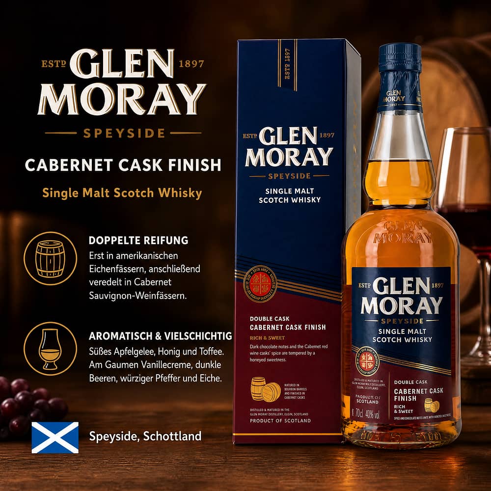 Glen Moray Cabernet Cask Finish 0,70 Liter/ 40.0% vol Produktbild