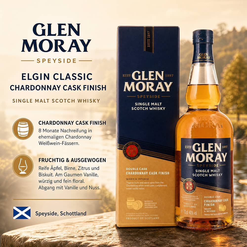 Glen Moray Elgin Classic Chardonnay Cask Finish 0,70 Liter/ 40.0% vol Produktbild
