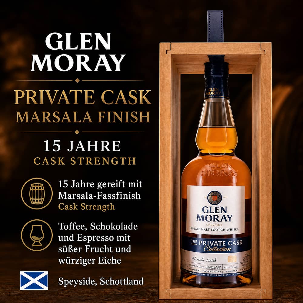 Glen Moray Private Cask Marsala Finish 15 Jahre Cask Strength 0,70 Liter/ 57.6% vol Produktbild