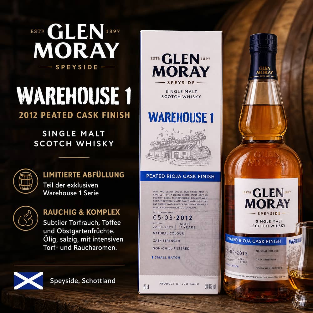 Glen Moray Warehouse 1 2012 Peated Cask Finish 0,70 Liter/ 58.8% vol Produktbild