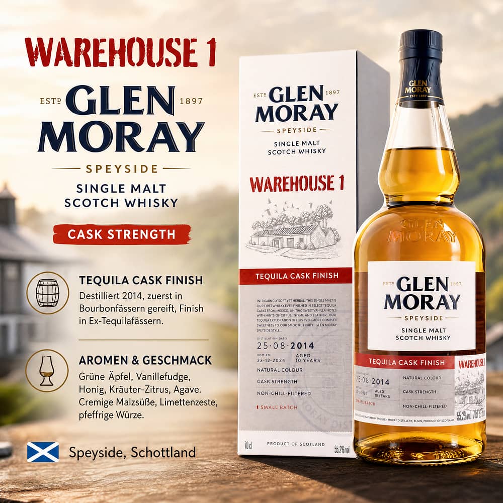 Glen Moray Warehouse 1 2014 Tequila Cask Finish Cask Strength 0,70 Liter/ 55.2% vol Produktbild