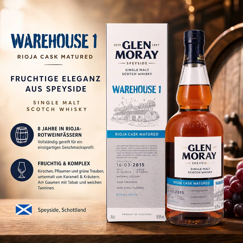 Glen Moray Warehouse 1 2015 Rioja Cask Matured 0,70 Liter/ 59.8% vol Produktbild
