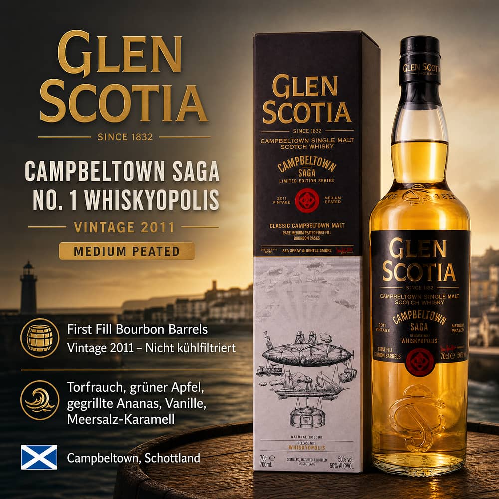 Glen Scotia Campbeltown Saga No. 1 Whiskyopolis Vintage 2011 Medium Peated 0,70 Liter/ 50.0% vol Produktbild