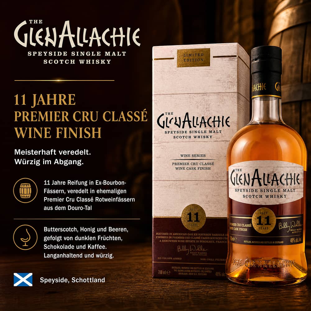 GlenAllachie 11 Jahre Premier Cru Classé Wine Finish 0,70 Liter/ 48.0% vol Produktbild