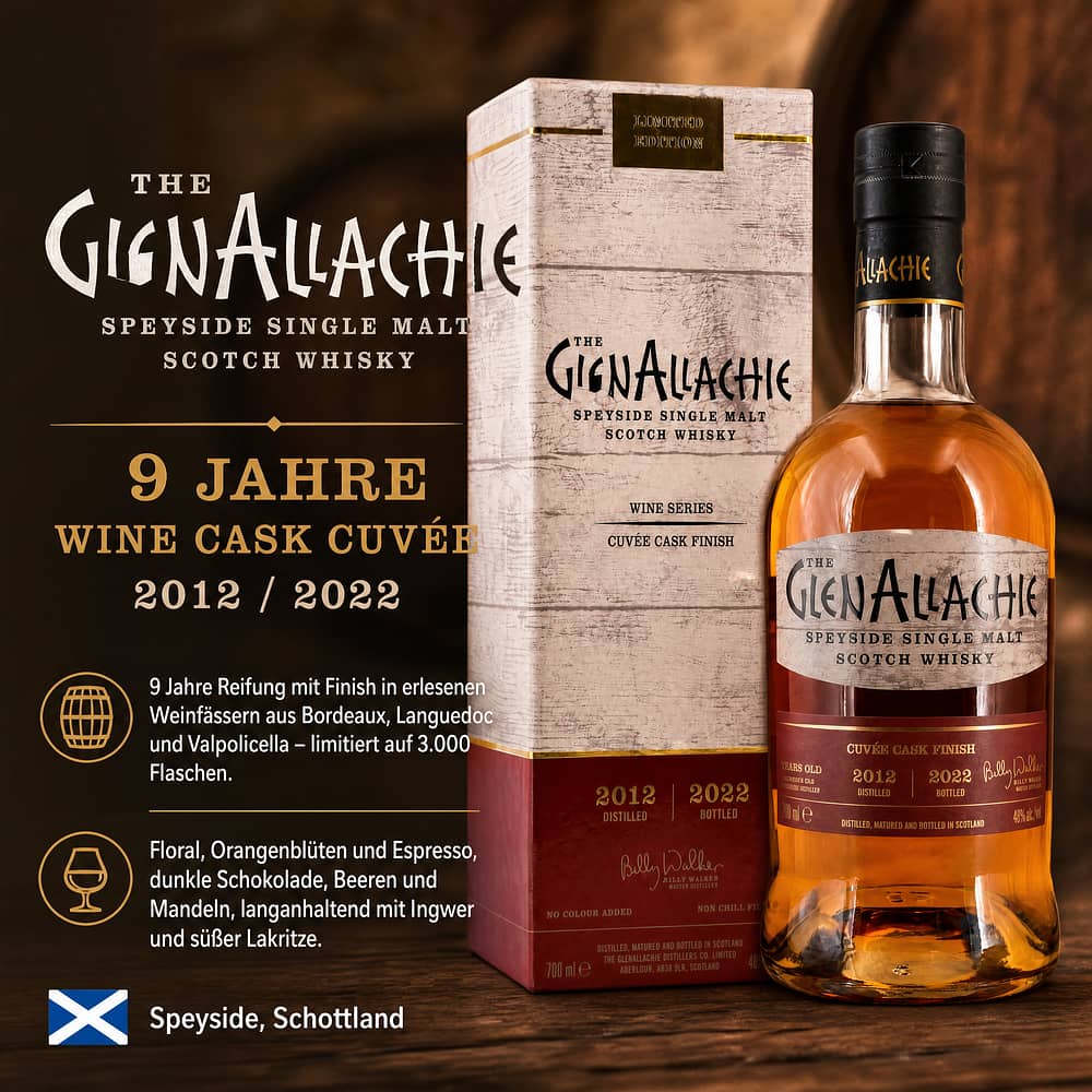 GlenAllachie 9 Jahre Wine Cask Cuvee 2012 / 2022 0,70 Liter/ 48.0% vol Produktbild