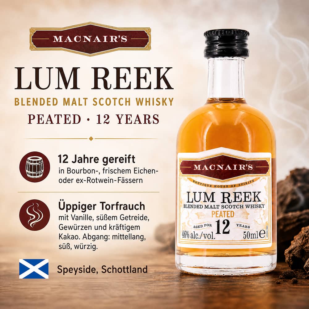 GlenAllachie MacNair`s Lum Reek Blended Malt 12 Jahre Peated Miniatur 0,050 Liter/ 46.0% vol Produktbild