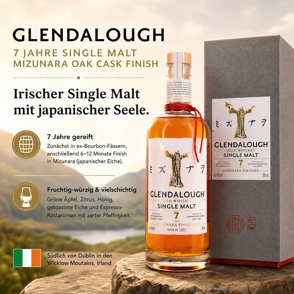 Glendalough 7 Jahre Single Malt Mizunara Oak Cask Finish 0,70 Liter/ 46.0% vol Produktbild