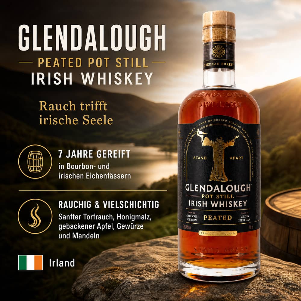 Glendalough Peated Pot Still Ihrish Whiskey 0,70 Liter/ 46.0% vol Produktbild