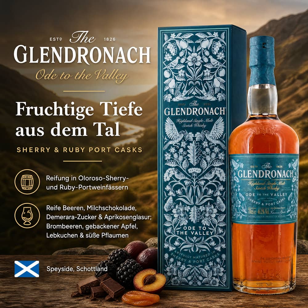 Glendronach Ode to the Valley Sherry & Ruby Port Casks 0,70 Liter/ 46.2% vol Produktbild
