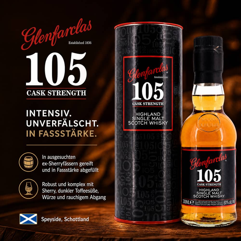 Glenfarclas 105 Cask strength Midi 0,20 Liter/ 60.0% vol Produktbild