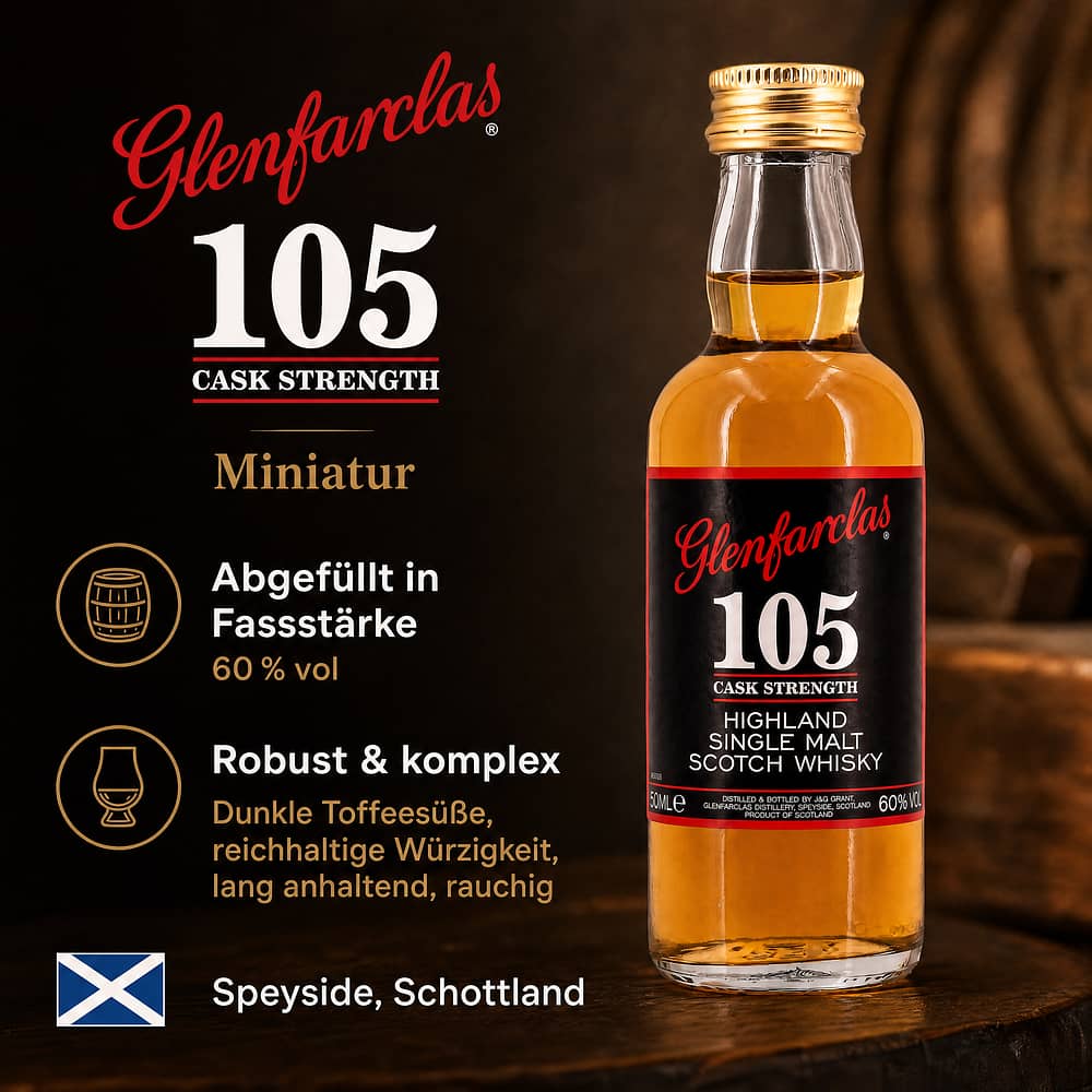 Glenfarclas 105 Cask strength Miniatur 0,050 Liter/ 60.0% vol Produktbild