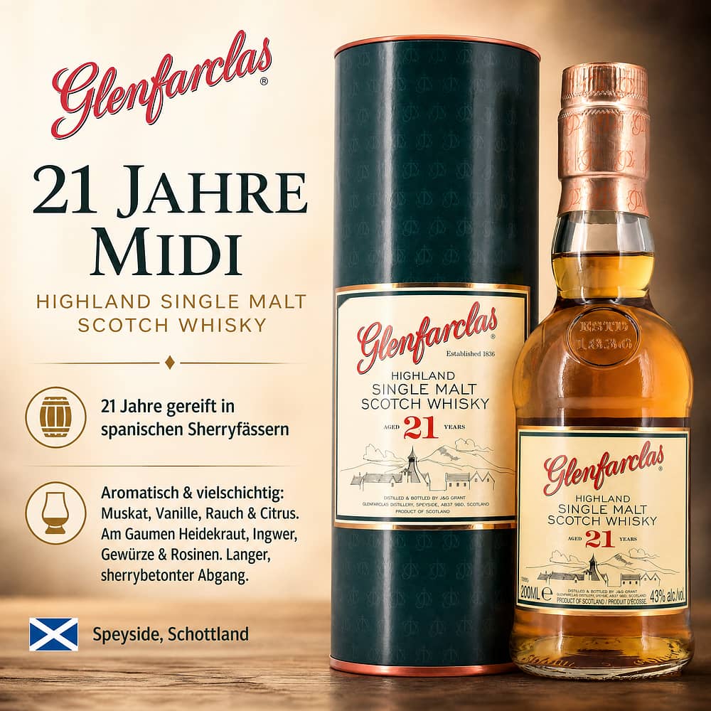 Glenfarclas 21 Jahre Midi 0,20 Liter/ 43.0% vol Produktbild