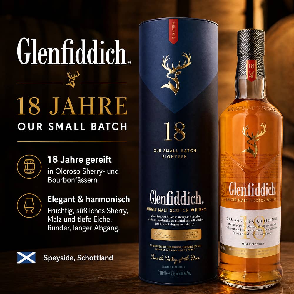 Glenfiddich 18 Jahre Our Small Batch 0,70 Liter/ 40.0% vol Produktbild