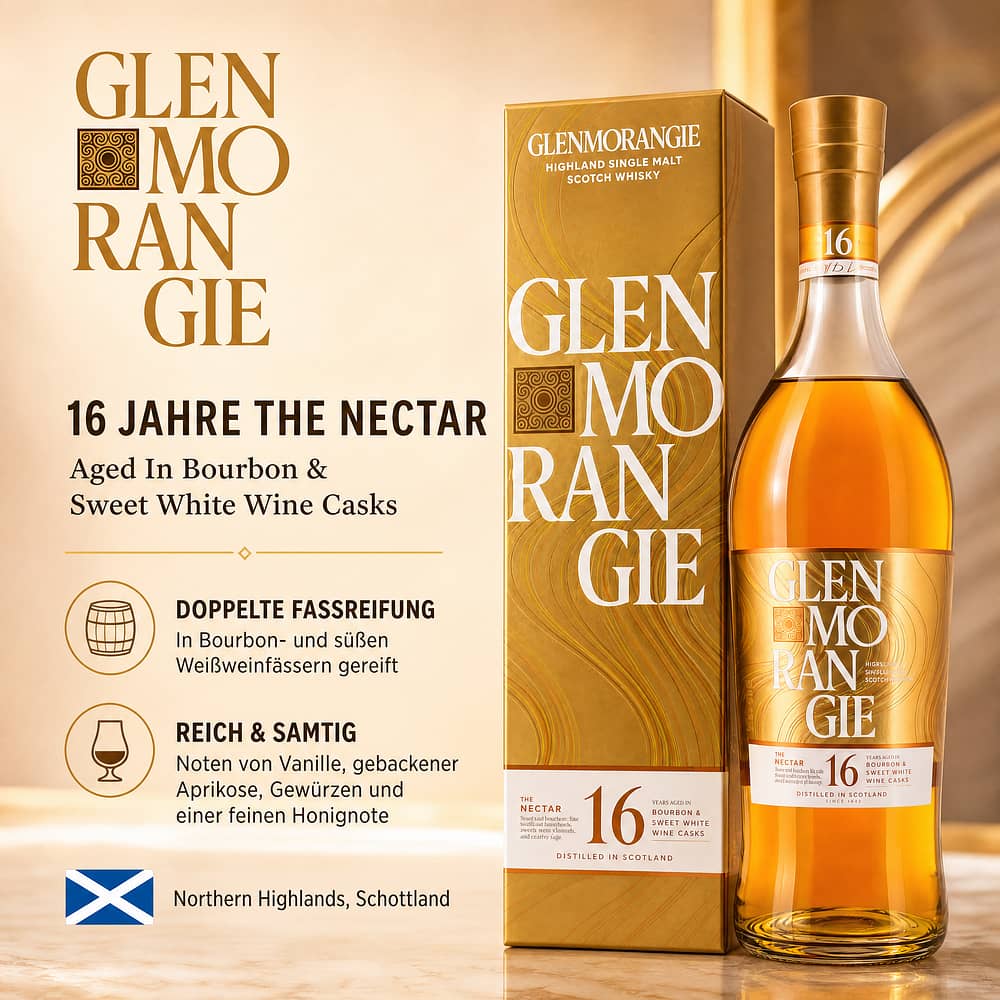 Glenmorangie 16 Jahre The Nectar Aged In Bourbon & Sweet White Wine Casks 0,70 Liter/ 46.0% vol Produktbild