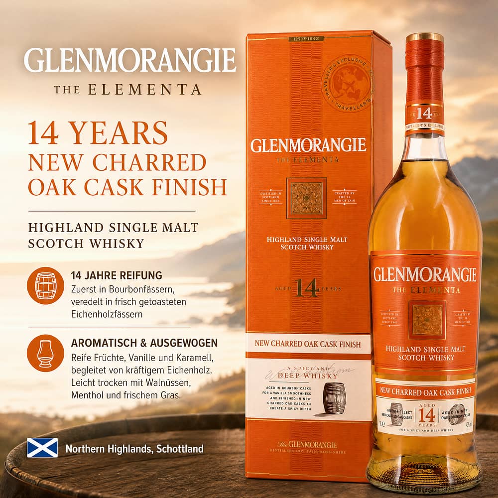 Glenmorangie Elementa 14 Jahre New Charred Oak Cask Finish Literflasche 1 Liter/ 43.0% vol Produktbild
