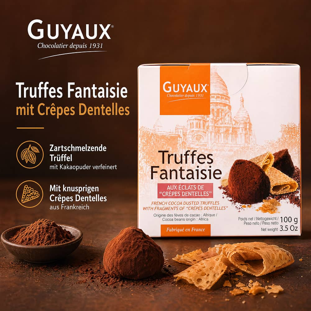 Guyaux Kakaokonfekt mit Crêpes Dentelles Stückchen 100 Gramm Produktbild