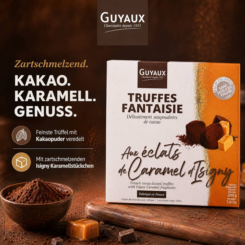Guyaux Truffes Fantaisie mit Karamell-Stückchen Kakaokonfekt 200 Gramm Produktbild