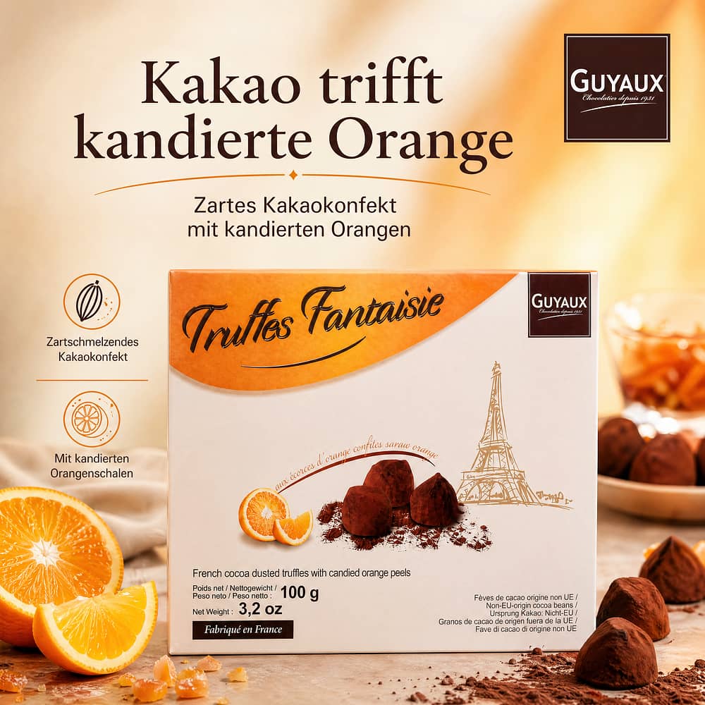 Guyaux Truffes Fantaisie Orange Kakaokonfekt 100 Gramm Produktbild