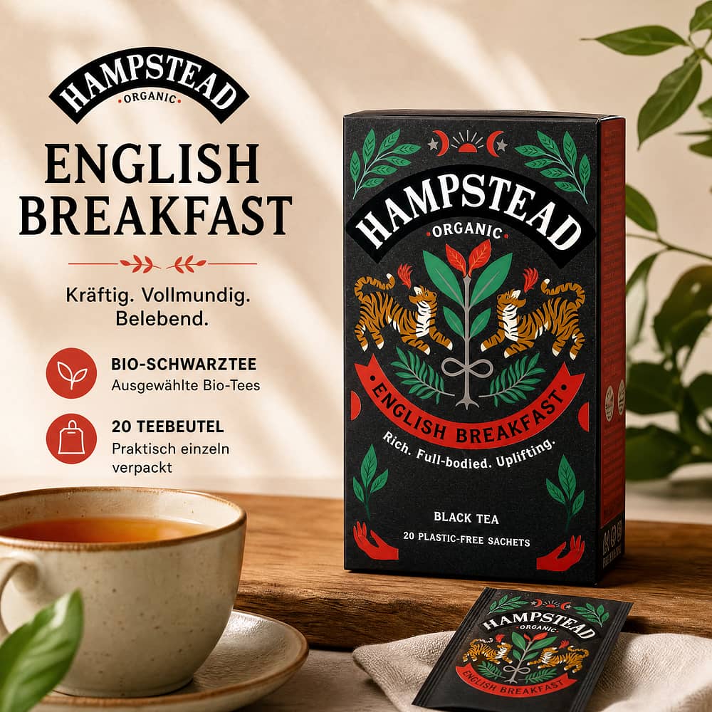 Hampstead Tea BIO Organic English Breakfast 20 Teebeutel 45 Gramm Produktbild