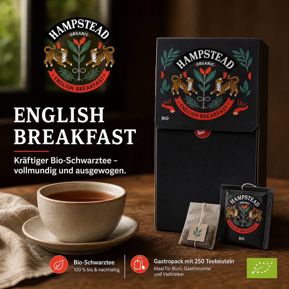 Hampstead Tea BIO Organic English Breakfast Gastropack mit 250 Teebeutel 500 Gramm Produktbild