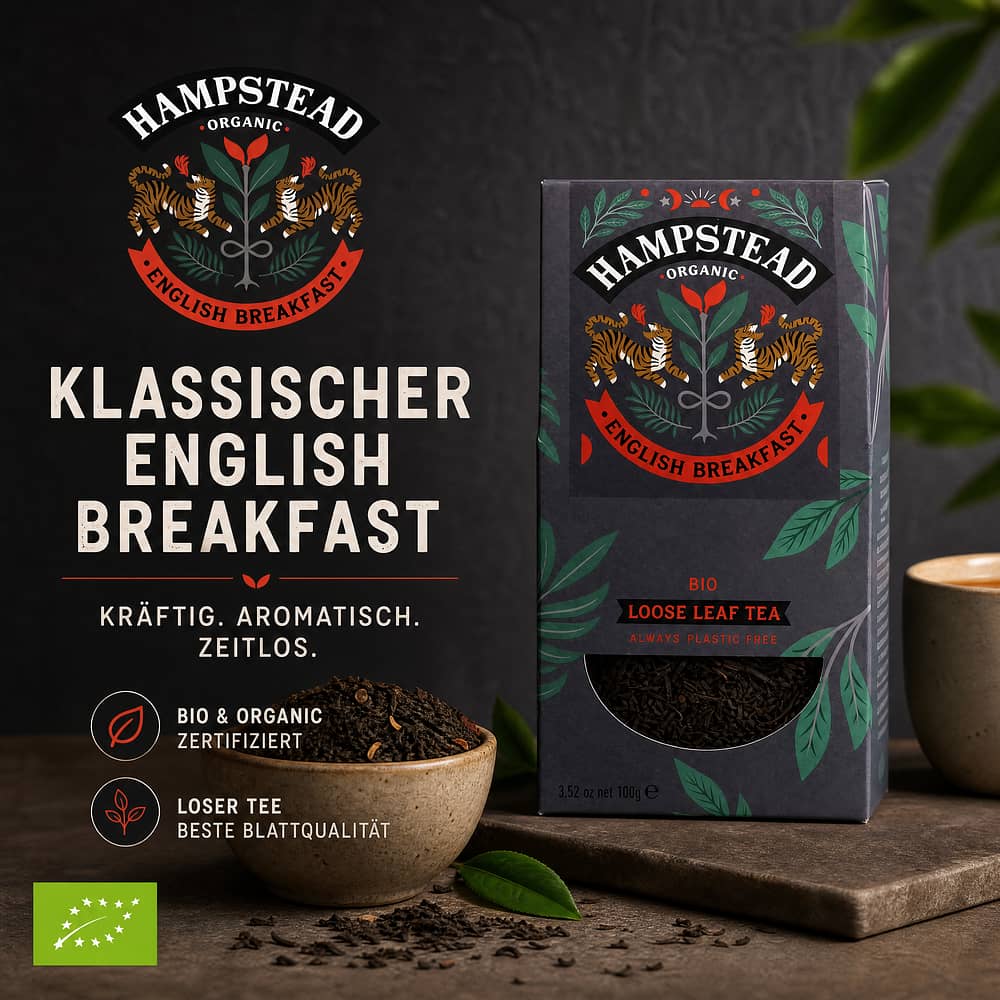 Hampstead Tea BIO Organic English Breakfast loser Tee 100 Gramm Produktbild