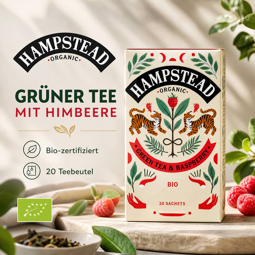 Hampstead Tea BIO Organic Green Tea & Raspberry 20 Teebeutel 40 Gramm Produktbild