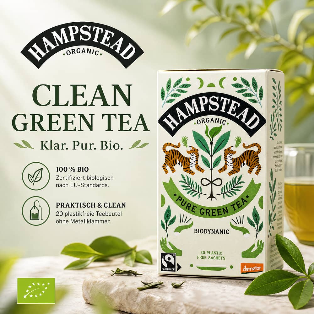 Hampstead Tea BIO Organic Green Tea Clean 20 Teebeutel 40 Gramm Produktbild