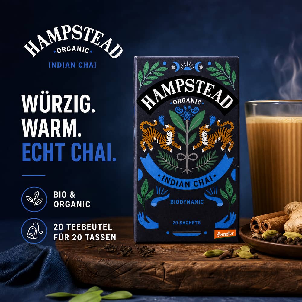 Hampstead Tea BIO Organic Indian Chai Black Tea 20 Teebeutel Gewürzter Schwarztee 40 Gramm Produktbild