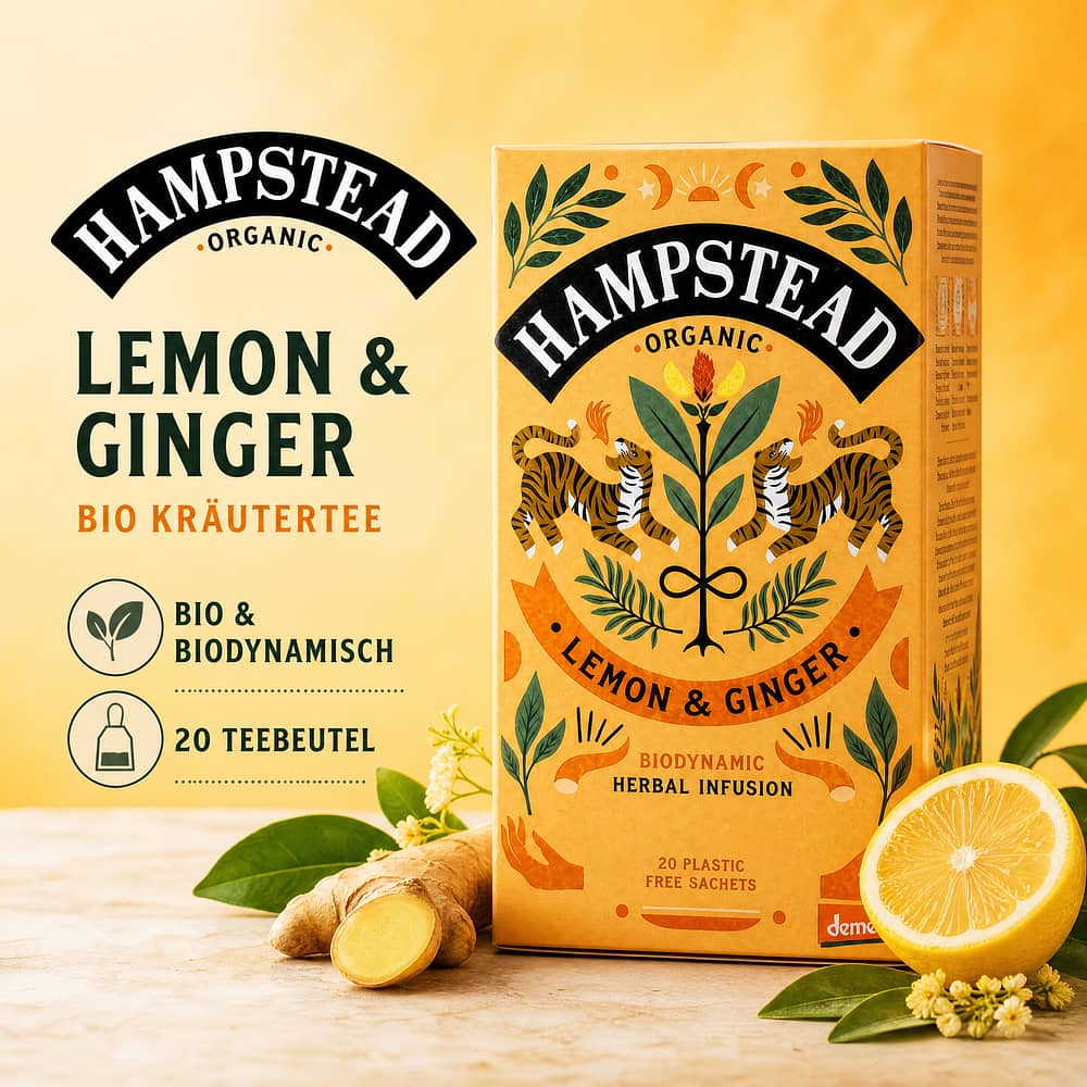 Hampstead Tea BIO Organic Lemon Ginger 20 Teebeutel 30 Gramm Produktbild