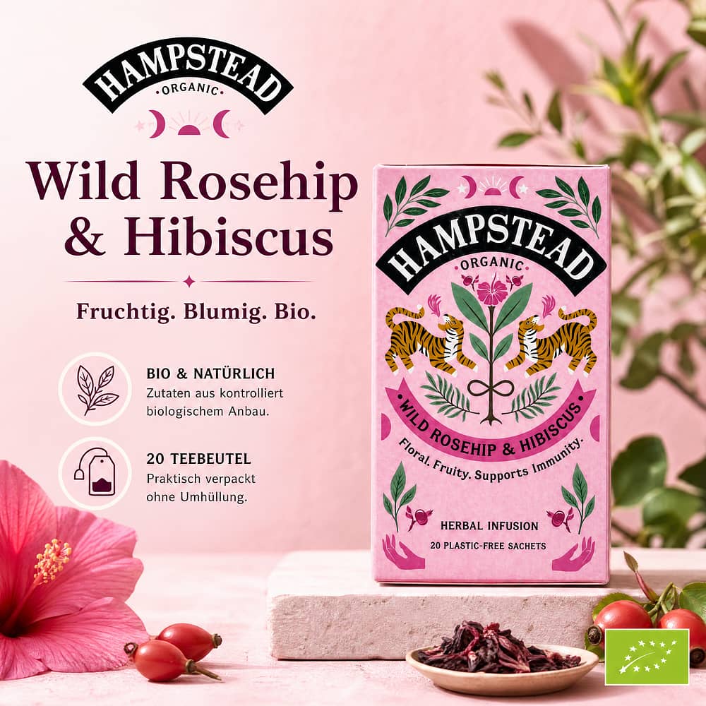 Hampstead Tea BIO Organic Rosehip Hibiscus 20 Teebeutel 30 Gramm Produktbild