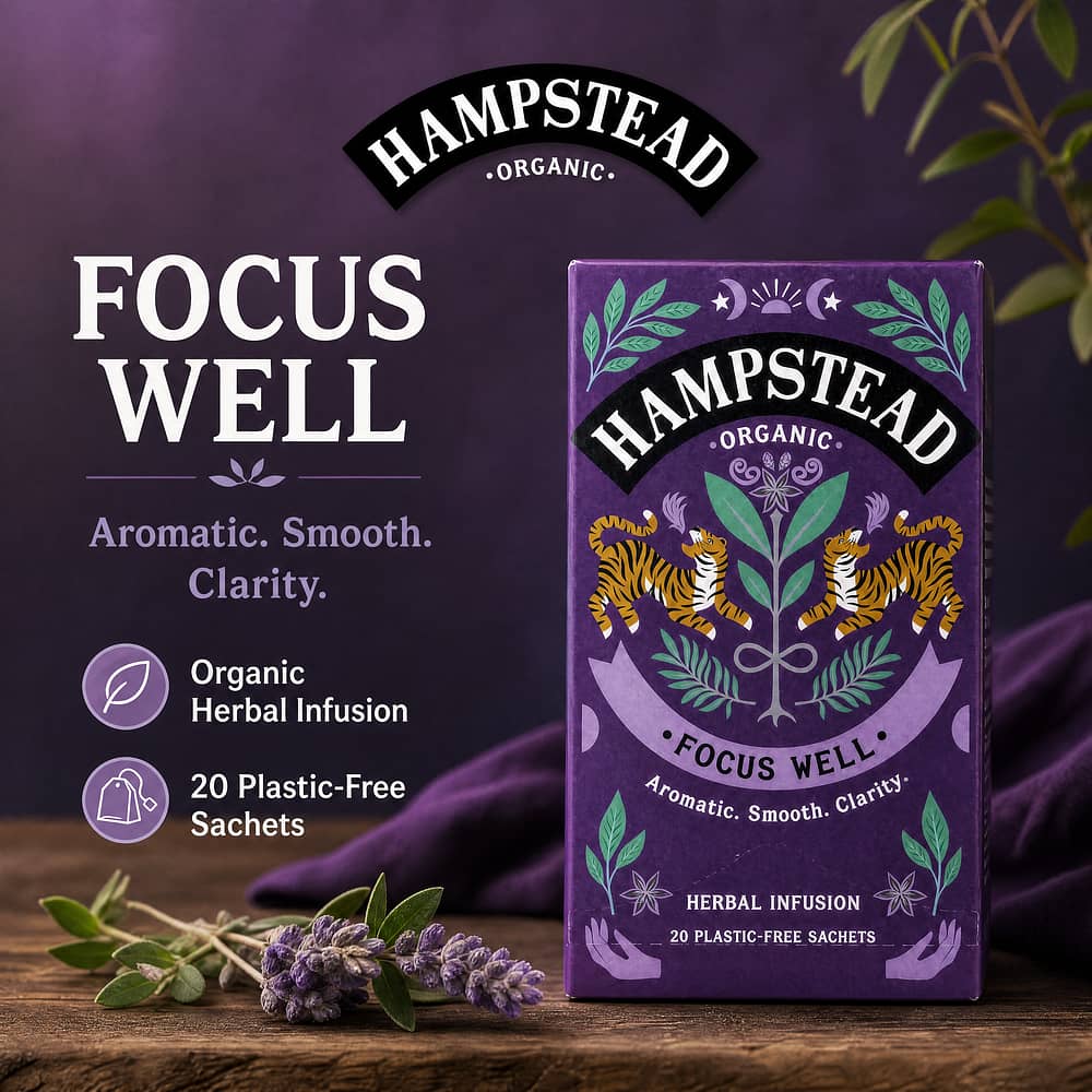 Hampstead Tea Focus Well 20 plastikfreie Teebeutel 40 Gramm Produktbild