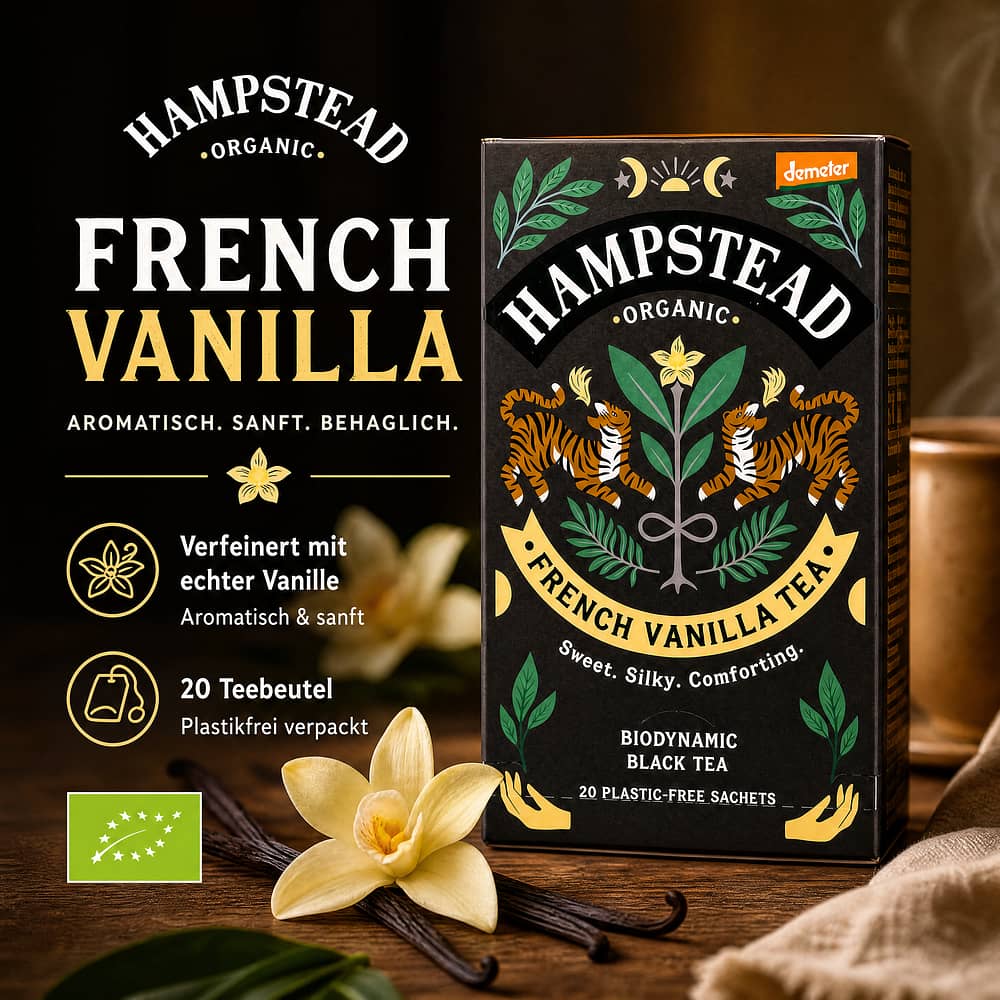 Hampstead Tea Madagascan Vanilla BIO-Schwarztee French Vanilla 20 Teebeutel 30 Gramm Produktbild