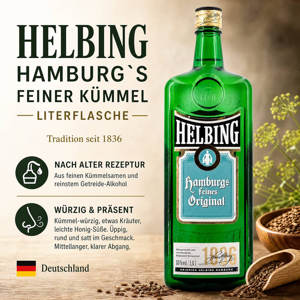 Helbing Hamburg`s feiner Kümmel Literflasche 1 Liter/ 32.0% vol Produktbild