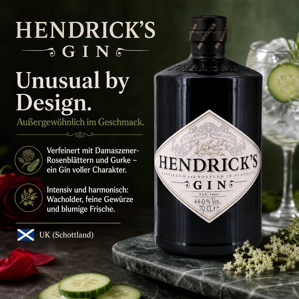 Hendrick's Gin Small Batch Gin 0,70 Liter/ 44.0% vol Produktbild
