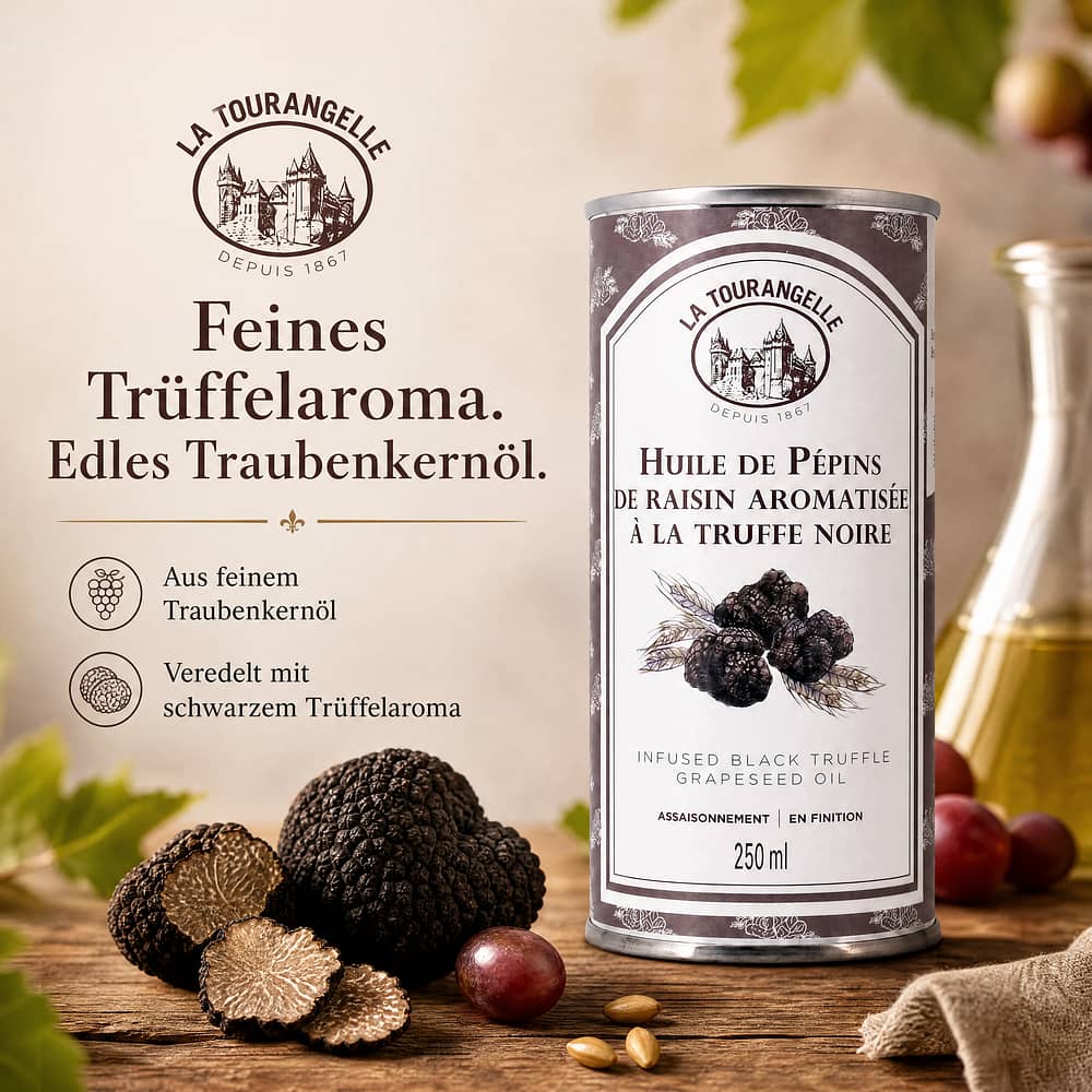 Huilerie Croix Verte Traubenkernöl mit schwarzem Trüffelaroma 0,250 Liter Produktbild