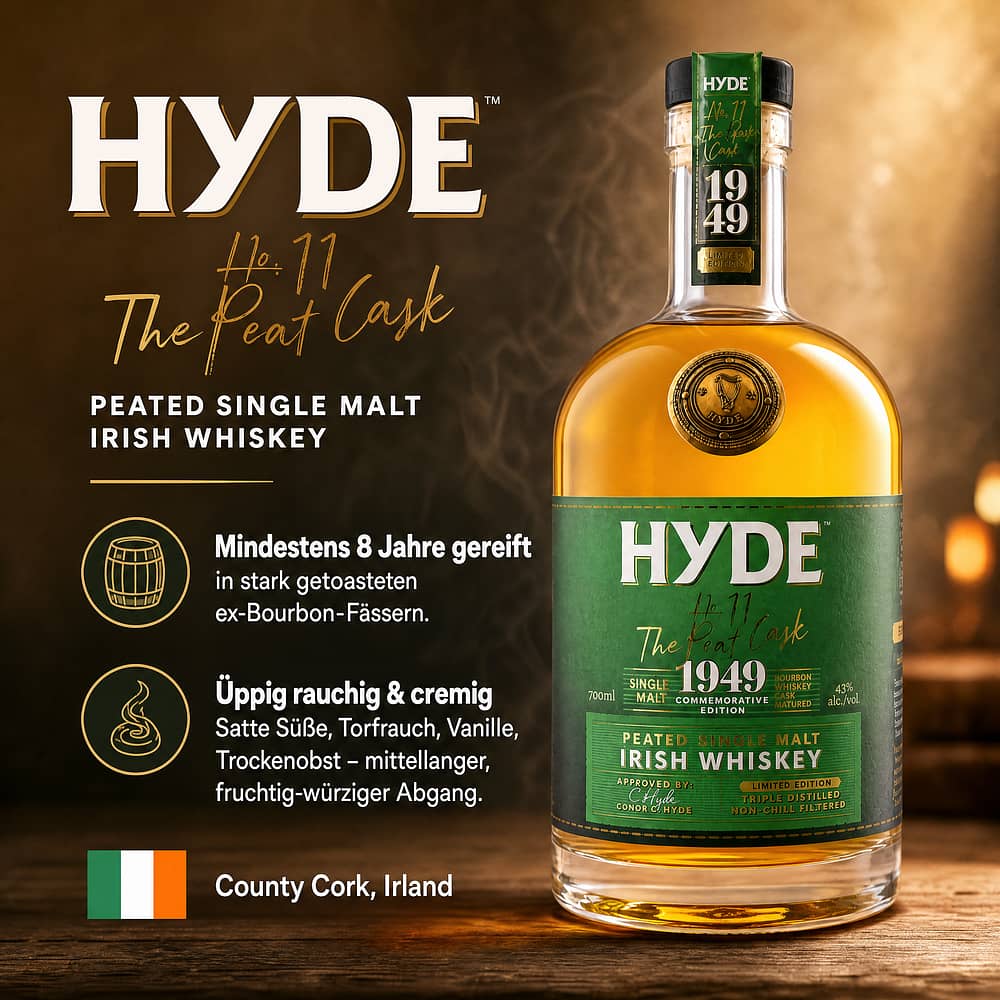 Hyde No. 11 Peated Single Malt Irish Whiskey 0,70 Liter/ 43.0% vol Produktbild