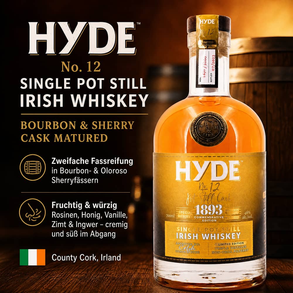 Hyde No. 12 Single Pot Still Irish Whiskey Bourbon & Sherry Cask Matured 0,70 Liter/ 46.0% vol Produktbild