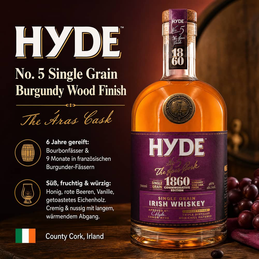 Hyde No. 5 Single Grain Burgundy Wood Finish 0,70 Liter/ 46.0% vol Produktbild