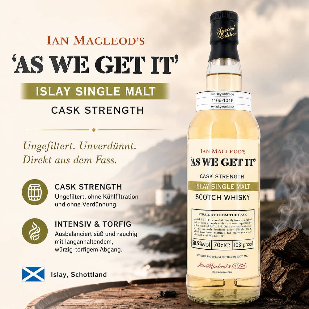 Ian Macleod as we get it Islay Single Malt Cask strength Cask strength 0,70 Liter/ 60.4% vol Produktbild