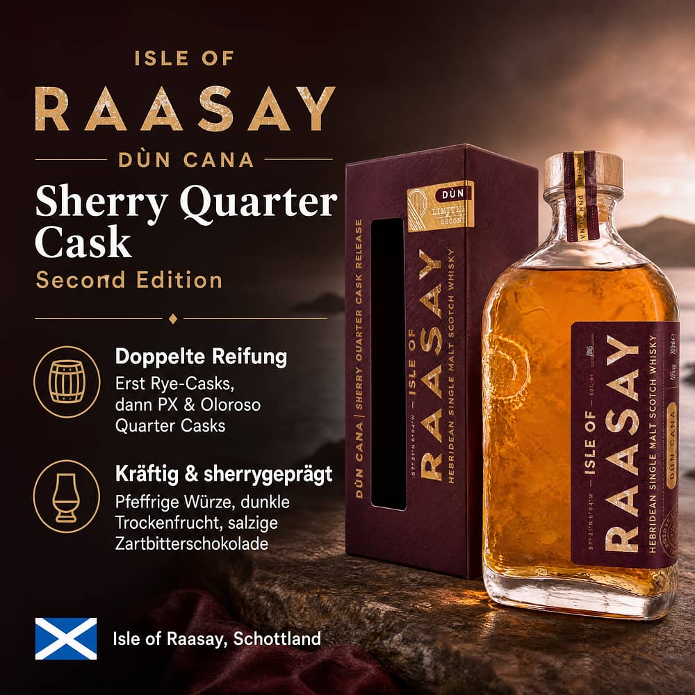 Isle of Raasay Dun Cana Sherry Quarter Cask 0,70 Liter/ 52.0% vol Produktbild