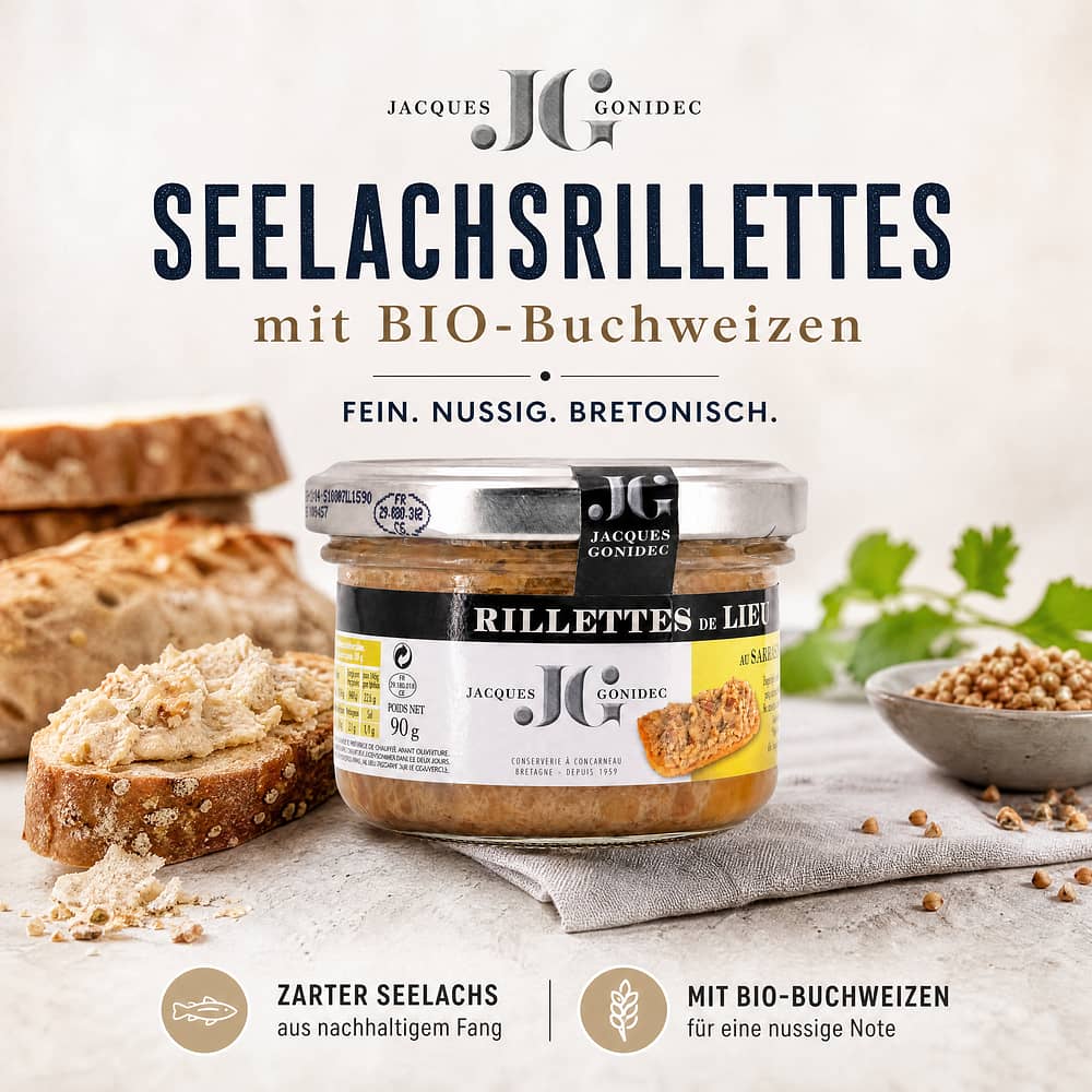 Jacques Gonidec Seelachsrillettes mit BIO-Buchweizen 90 Gramm Produktbild