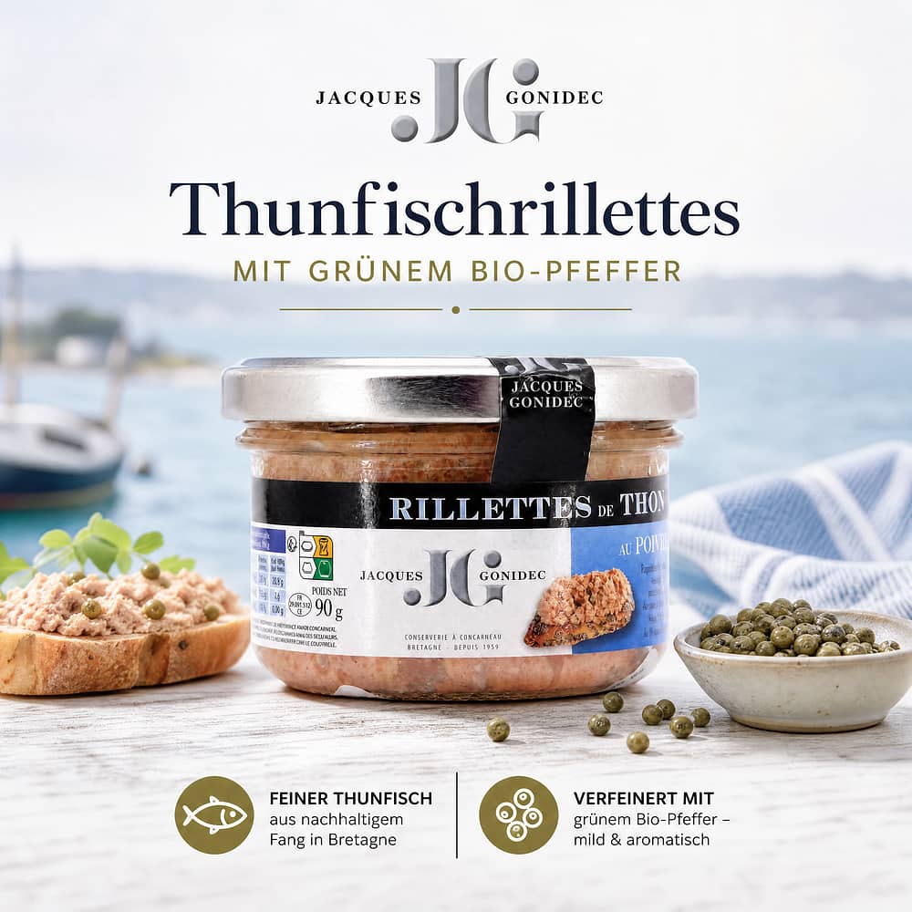 Jacques Gonidec Thunfischrillettes mit grünem BIO-Pfeffer 90 Gramm Produktbild