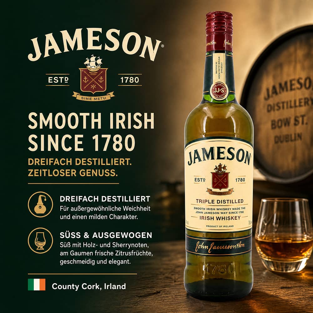Jameson Irish Whiskey 0,70 Liter/ 40.0% vol Produktbild
