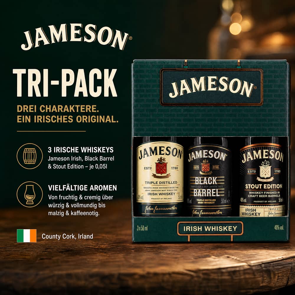 Jameson Tri-Pack Jameson Irish, Black Barrel & Stout Edition je 0,05l 0,150 Liter/ 40.0% vol Produktbild